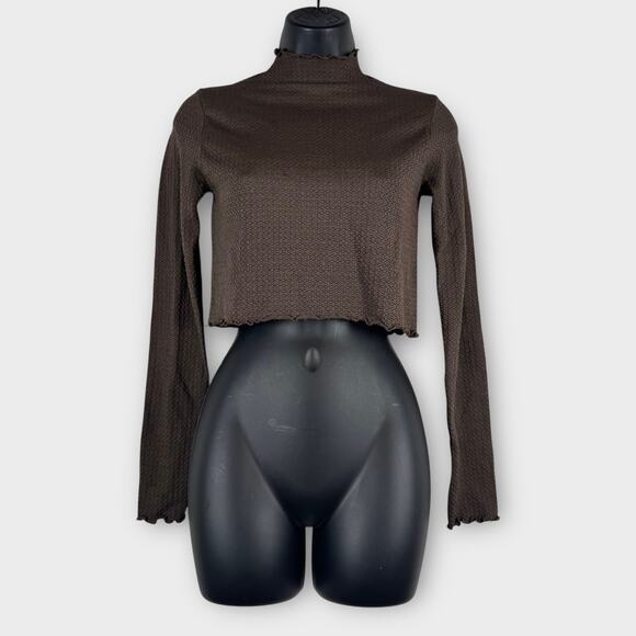 Garage Women's Brown Cropped Long Sleeve Turtleneck Medium - Picture 1 of 7